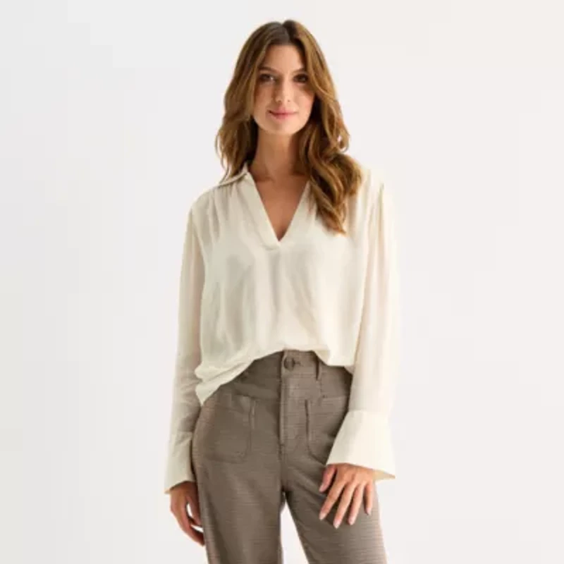 a.n.a Womens Long Sleeve Tall Blouse