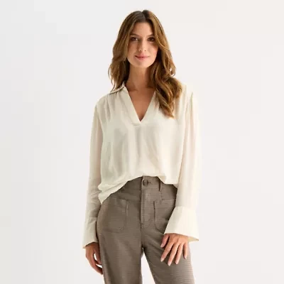 a.n.a Womens V Neck Long Sleeve Tall Blouse