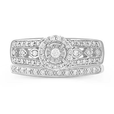 Womens 3/8 CT. T.W. Natural Diamond 10K White Gold Round Side Stone Halo Bridal Set