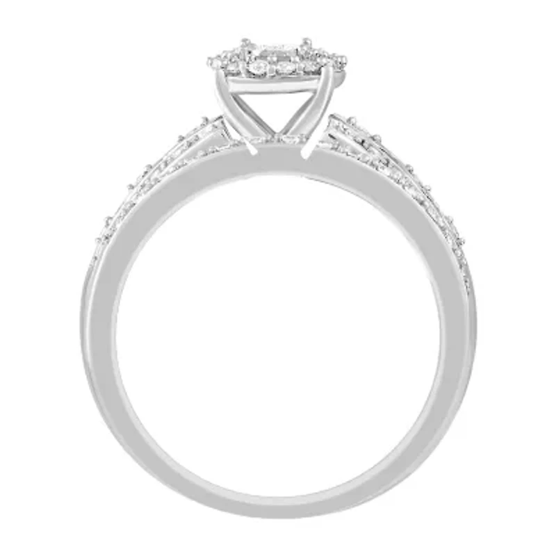 Womens 3/8 CT. T.W. Natural Diamond 10K White Gold Round Side Stone Halo Bridal Set