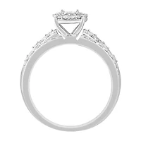 Womens 3/8 CT. T.W. Natural Diamond 10K White Gold Round Side Stone Halo Bridal Set