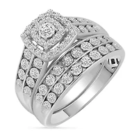 Womens 3/8 CT. T.W. Natural Diamond 10K White Gold Cushion Side Stone Halo Bridal Set