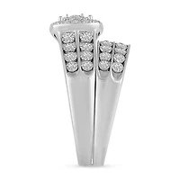 Womens 3/8 CT. T.W. Natural Diamond 10K White Gold Cushion Side Stone Halo Bridal Set