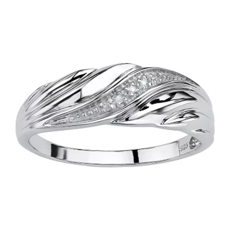 Mens 2MM Diamond Accent Natural White Platinum Over Silver Band
