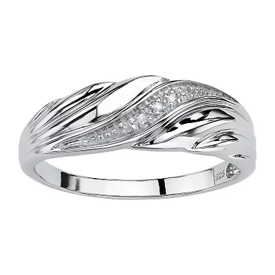 Mens 2MM Diamond Accent Natural White Platinum Over Silver Band