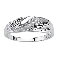 Mens 2MM Diamond Accent Natural White Platinum Over Silver Band