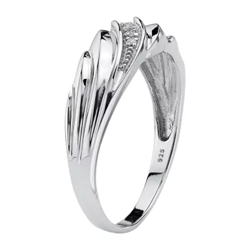 Mens 2MM Diamond Accent Natural White Platinum Over Silver Band