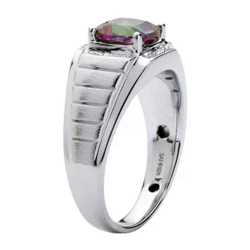 Mens 2 3/4 CT. T.W. Genuine Mystic Fire Topaz Platinum Over Silver Fashion Ring