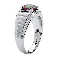 Mens 2 3/4 CT. T.W. Genuine Mystic Fire Topaz Platinum Over Silver Fashion Ring