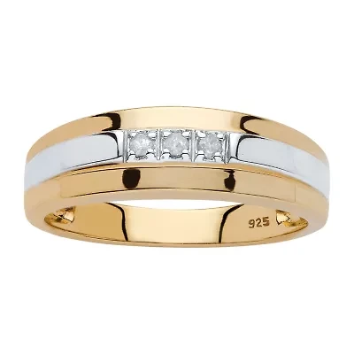 Mens 2.5MM Diamond Accent Natural White 18K Gold Over Silver Band