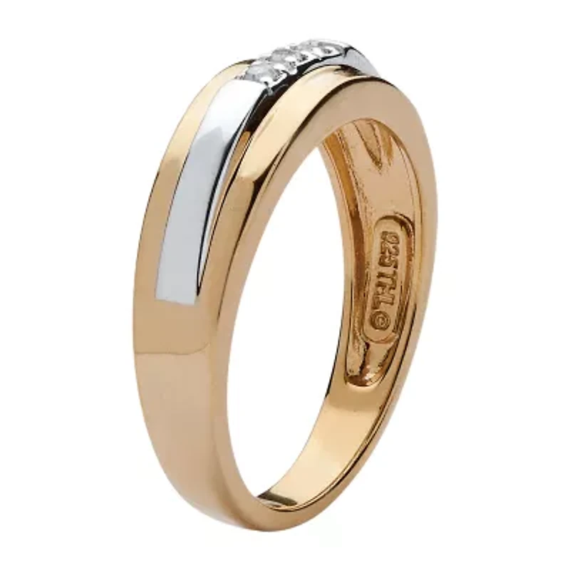 Mens 2.5MM Diamond Accent Natural White 18K Gold Over Silver Band