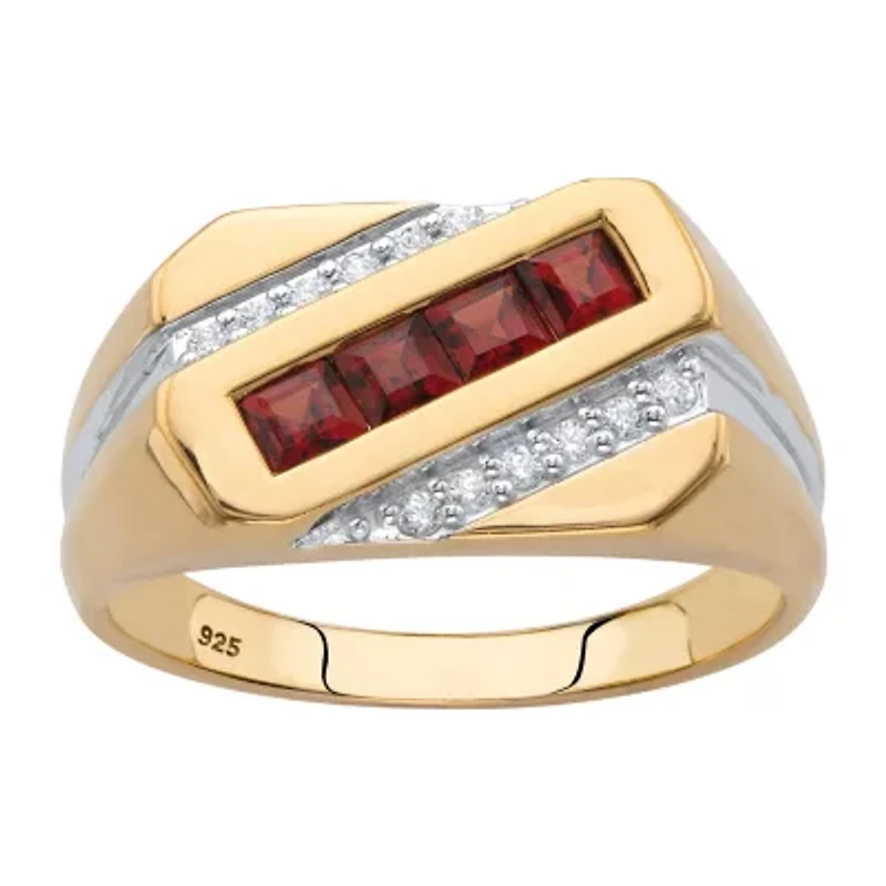Mens 1 CT. T.W. Genuine Red Garnet 18K Gold Over Silver Fashion Ring