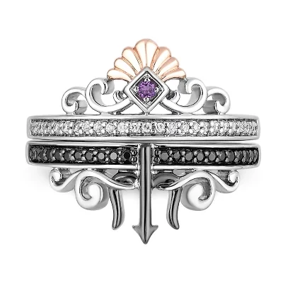Enchanted Disney Fine Jewelry Villains Womens 1/5 CT. Genuine White Diamond 14K Rose Gold Over Silver Sterling Silver The Little Mermaid Ursula Ring Set