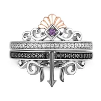 Enchanted Disney Fine Jewelry Villains Womens 1/5 CT. Genuine White Diamond 14K Rose Gold Over Silver Sterling Silver The Little Mermaid Ursula Ring Set