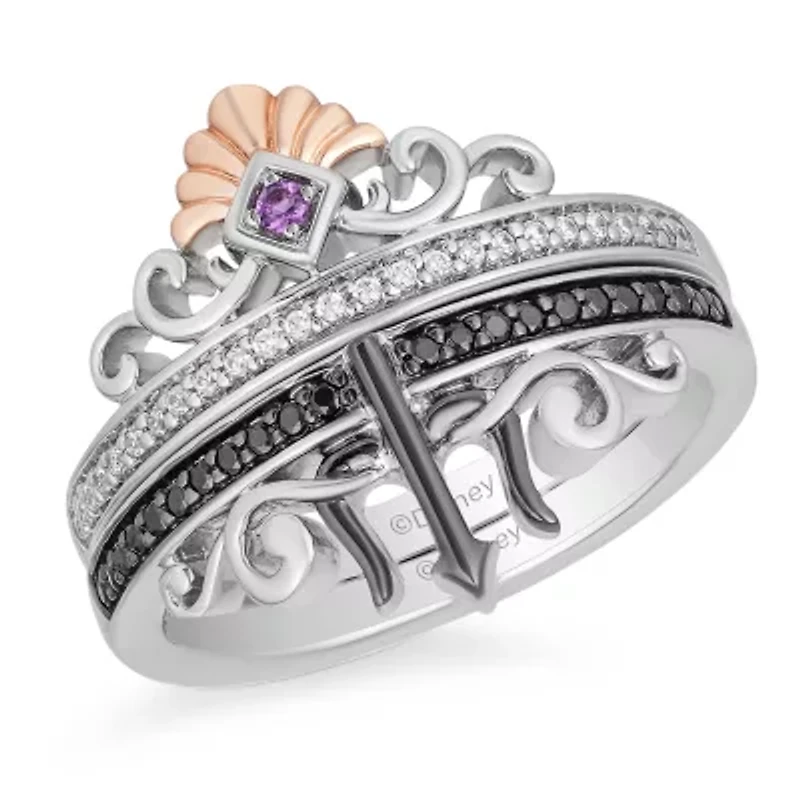 Enchanted Disney Fine Jewelry Villains Womens 1/5 CT. Genuine White Diamond 14K Rose Gold Over Silver Sterling Silver The Little Mermaid Ursula Ring Set