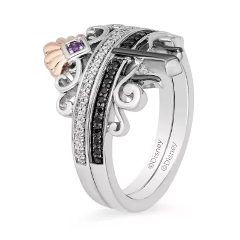 Enchanted Disney Fine Jewelry Villains Womens 1/5 CT. Genuine White Diamond 14K Rose Gold Over Silver Sterling Silver The Little Mermaid Ursula Ring Set