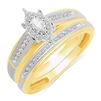 Womens 1/4 CT. T.W. Natural Diamond 10K Gold Marquise Side Stone Halo Bridal Set