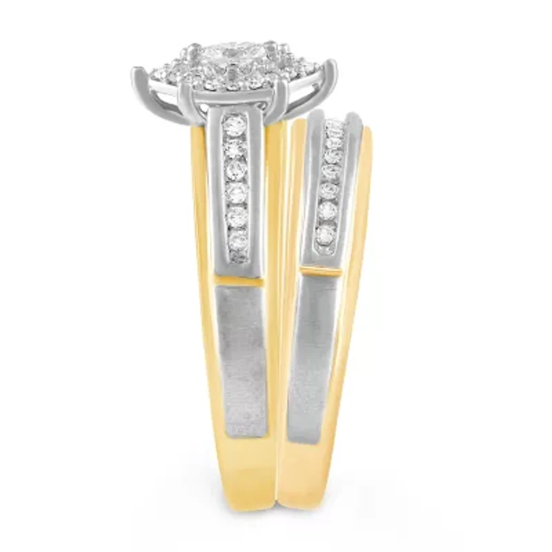 Womens 1/4 CT. T.W. Natural Diamond 10K Gold Marquise Side Stone Halo Bridal Set