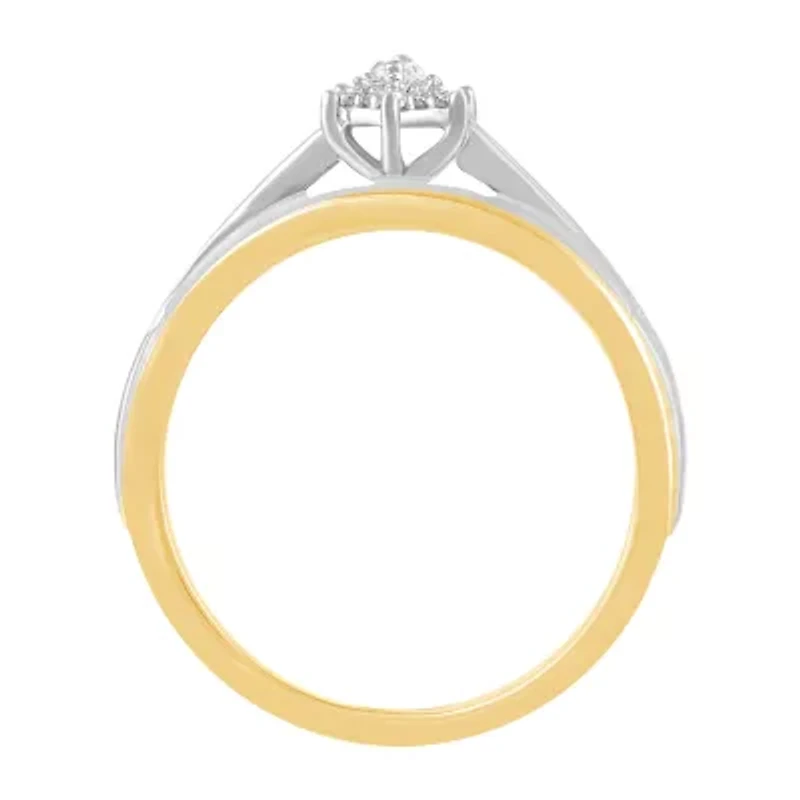 Womens 1/4 CT. T.W. Natural Diamond 10K Gold Marquise Side Stone Halo Bridal Set