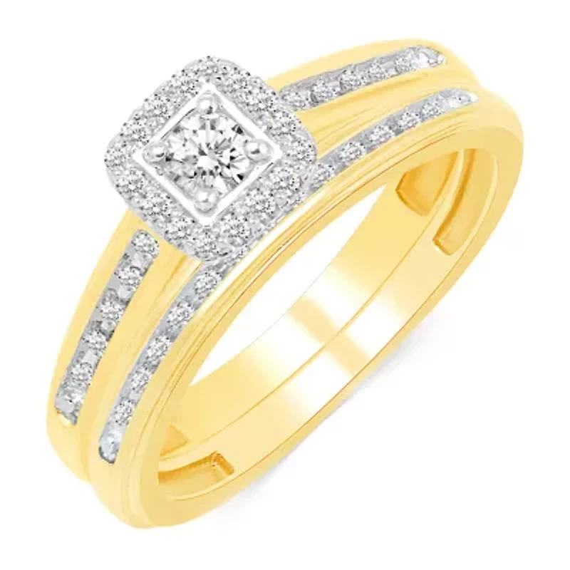 Womens 1/3 CT. T.W. Natural Diamond 10K Gold Side Stone Halo Bridal Set