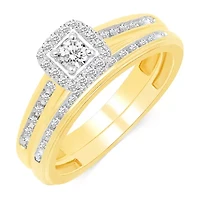 Womens 1/3 CT. T.W. Natural Diamond 10K Gold Side Stone Halo Bridal Set