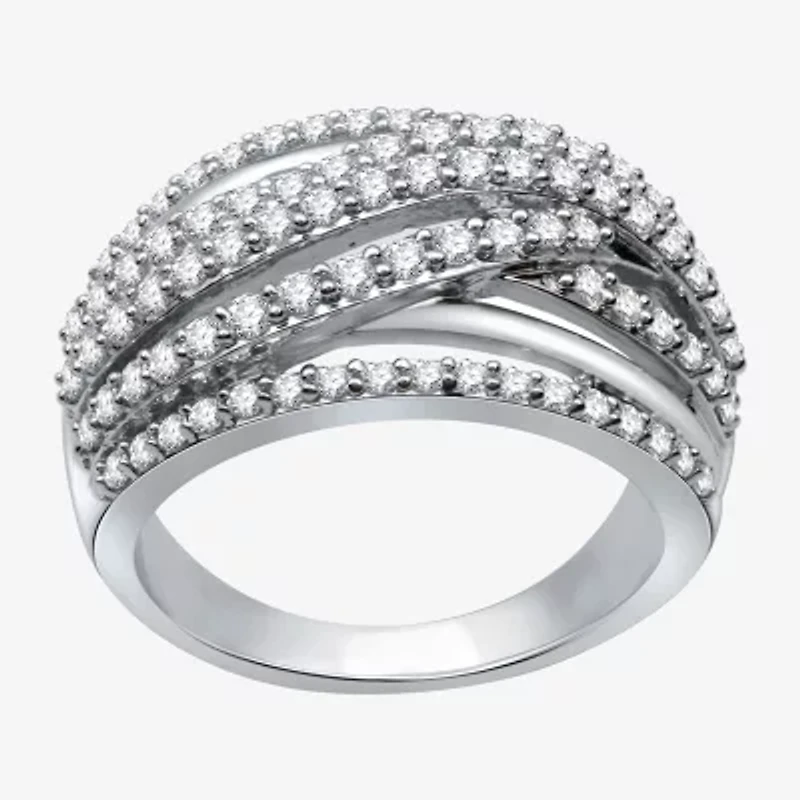 (H-I / I1) Womens 1 CT. T.W. Lab Grown White Diamond 10K Gold Crossover Band