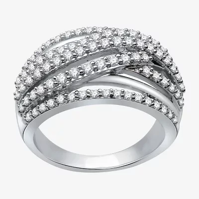(H-I / I1) Womens 1 CT. T.W. Lab Grown White Diamond 10K Gold Crossover Band