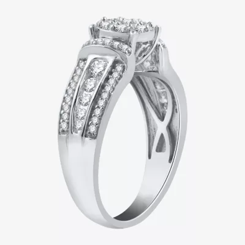 I Said Yes (H-I / I1) Womens 3/4 CT. T.W. Lab Grown White Diamond Sterling Silver or 14K Gold Over Round Side Stone Engagement Ring