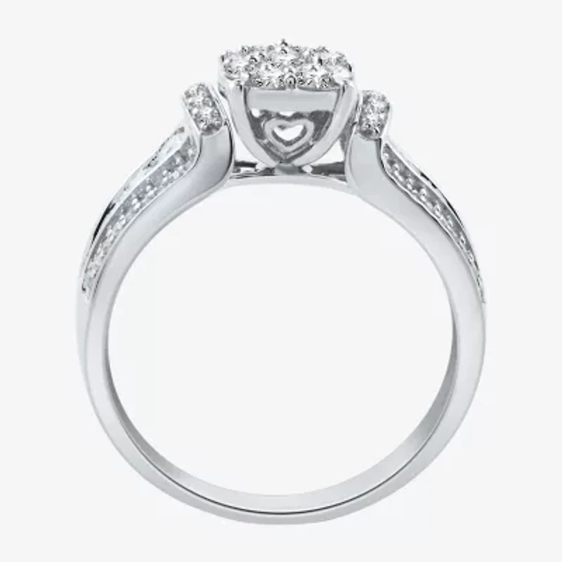 I Said Yes (H-I / I1) Womens 3/4 CT. T.W. Lab Grown White Diamond Sterling Silver or 14K Gold Over Round Side Stone Engagement Ring