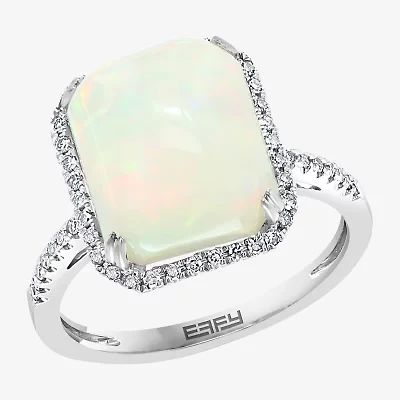 Effy  Womens Diamond Accent Genuine White Opal 14K Gold Halo Cocktail Ring