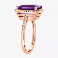 Effy  Womens Diamond Accent Genuine Purple Amethyst 14K Rose Gold Halo Cocktail Ring
