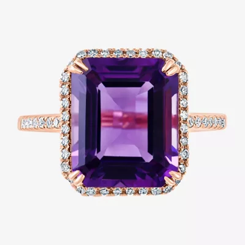 Effy Final Call Womens Diamond Accent Genuine Purple Amethyst 14K Rose Gold Halo Cocktail Ring