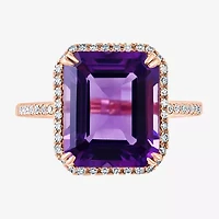 Effy Final Call Womens Diamond Accent Genuine Purple Amethyst 14K Rose Gold Halo Cocktail Ring