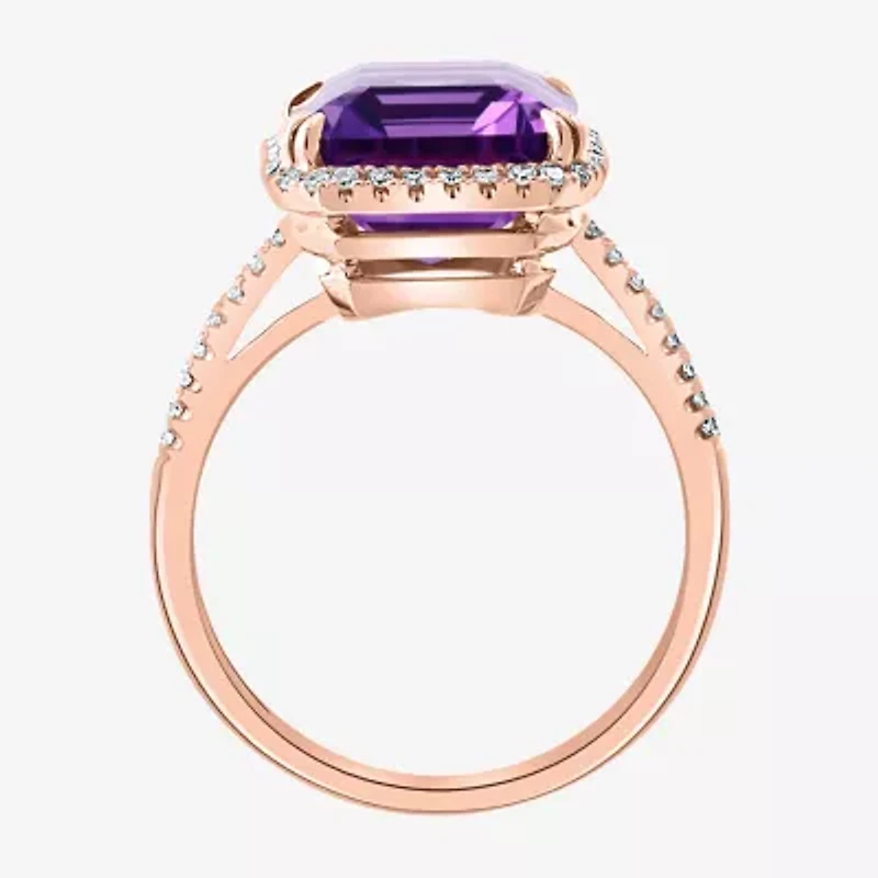 Effy  Womens Diamond Accent Genuine Purple Amethyst 14K Rose Gold Halo Cocktail Ring