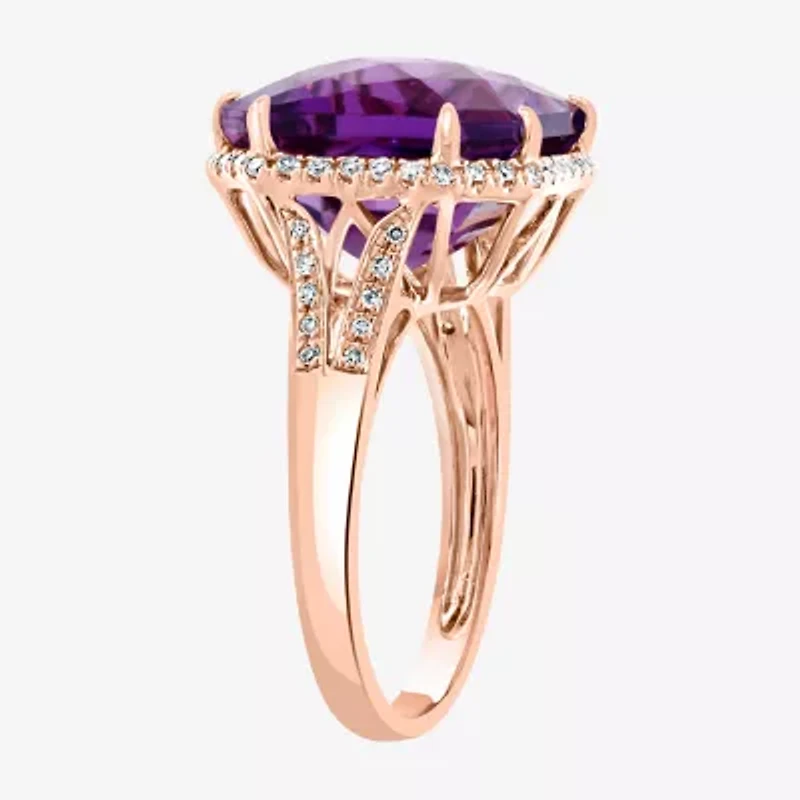 Effy Womens 1/5 CT. T.W. Diamond & Genuine Purple Amethyst 14K Rose Gold Cocktail Ring
