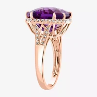 Effy Womens 1/5 CT. T.W. Diamond & Genuine Purple Amethyst 14K Rose Gold Cocktail Ring