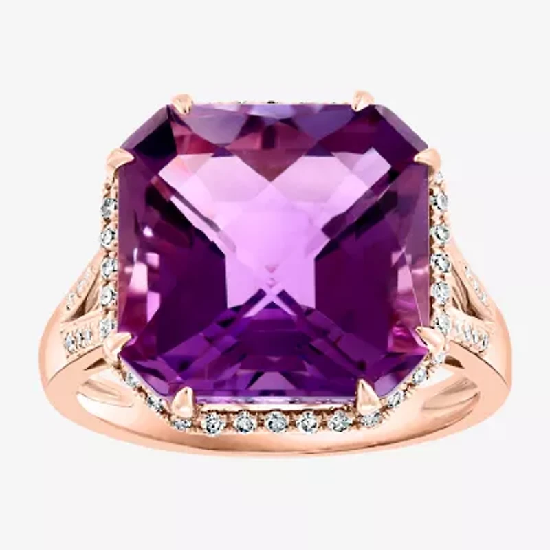 Effy Womens 1/5 CT. T.W. Diamond & Genuine Purple Amethyst 14K Rose Gold Cocktail Ring