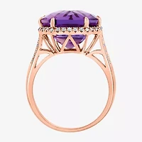 Effy Womens 1/5 CT. T.W. Diamond & Genuine Purple Amethyst 14K Rose Gold Cocktail Ring