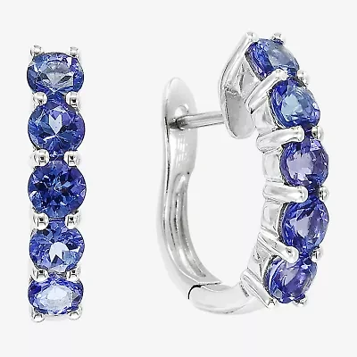 Effy  Womens Genuine Blue Tanzanite Sterling Silver 21.3mm Hoop Earrings