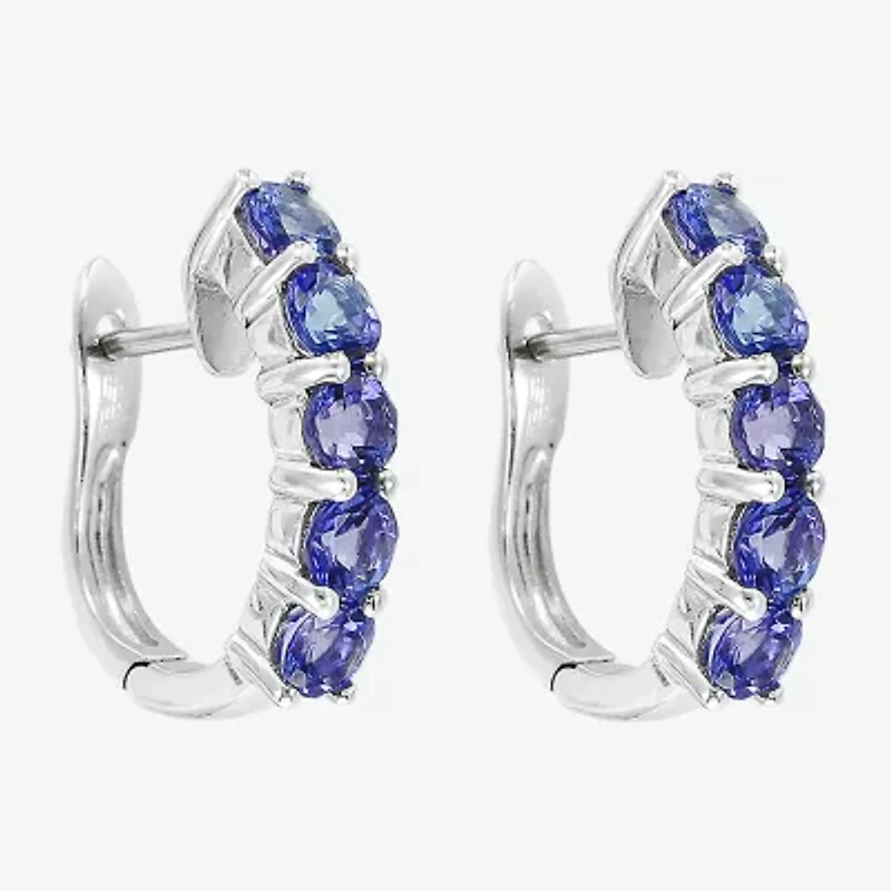 Effy  Womens Genuine Blue Tanzanite Sterling Silver 21.3mm Hoop Earrings