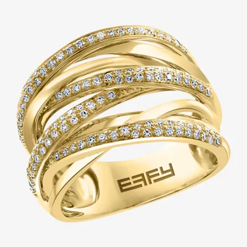 Effy  Womens 1/2 CT. T.W. Natural Diamond 14K Gold Crossover Band