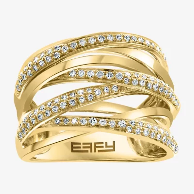 Effy  Womens 1/2 CT. T.W. Natural Diamond 14K Gold Crossover Band