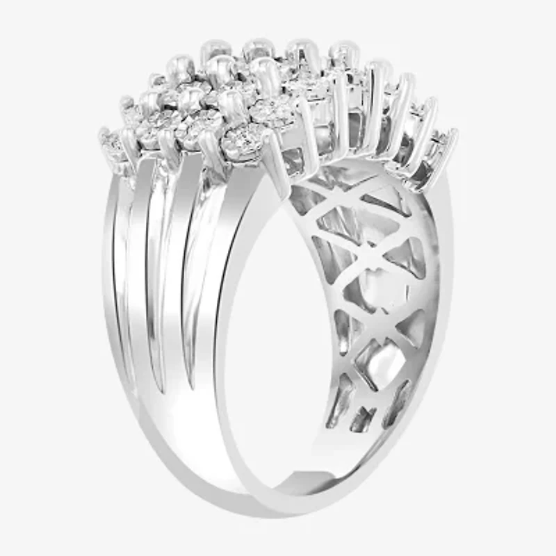 Effy  Womens 3.5MM 1/2 CT. T.W. Natural Diamond Sterling Silver Cluster Band