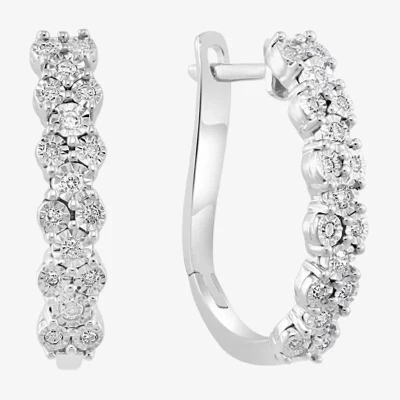 Effy  Womens 1/4 CT. T.W. Natural Diamond Sterling Silver 26.5mm Hoop Earrings