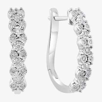 Effy  Womens 1/4 CT. T.W. Natural Diamond Sterling Silver 26.5mm Hoop Earrings