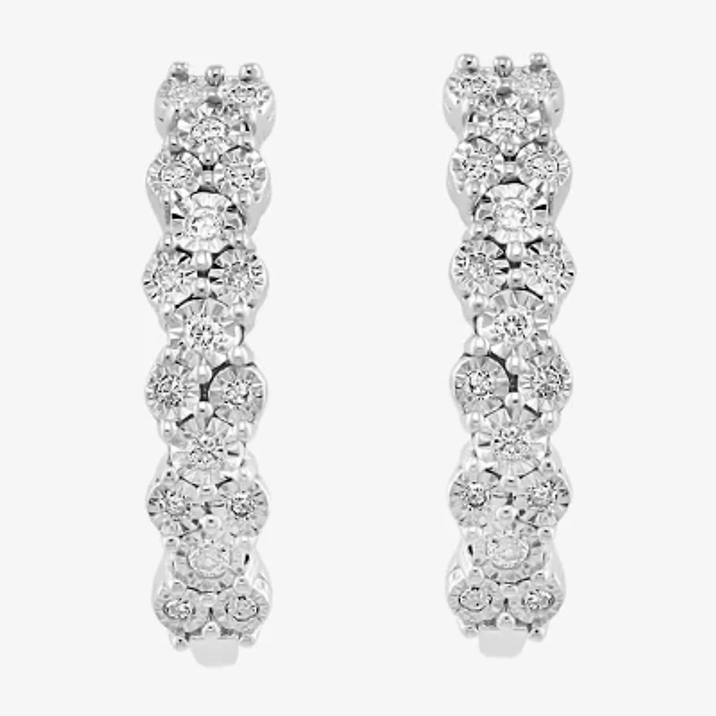 Effy Final Call Womens 1/4 CT. T.W. Natural Diamond Sterling Silver 26.5mm Hoop Earrings