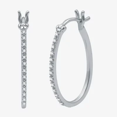 Yes, Please! Womens 1/10 CT. T.W. Natural Diamond Sterling Silver 24.5mm Hoop Earrings