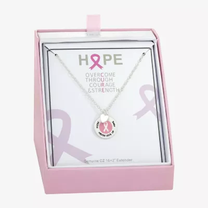 Sparkle Allure Breast Cancer Awareness Womens Pure Silver Over Brass Round 16 Inch Pendant Necklace