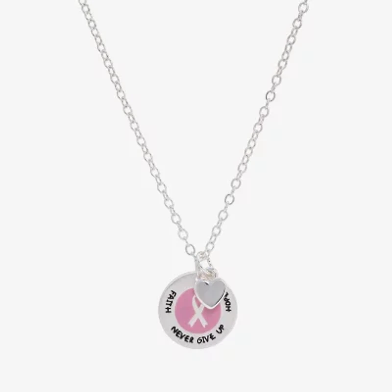 Sparkle Allure Breast Cancer Awareness Womens Pure Silver Over Brass Round 16 Inch Pendant Necklace