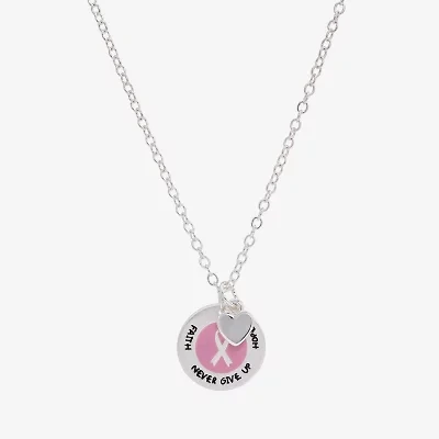 Sparkle Allure Breast Cancer Awareness Womens Pure Silver Over Brass Round 16 Inch Pendant Necklace
